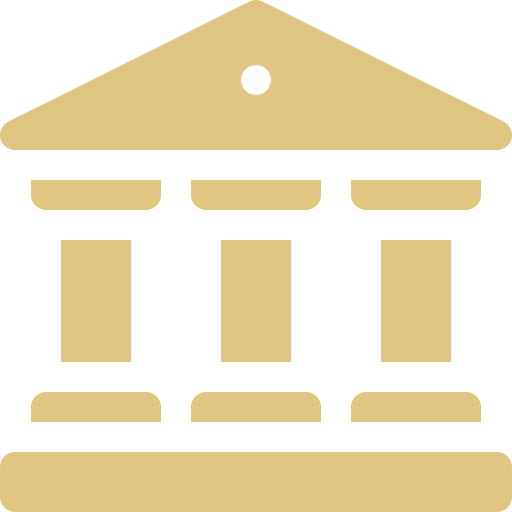Simple tan icon of a classical building with three columns and a triangular pediment, evoking the integrity of a trusted Chicago Personal Injury Lawyer, displayed on a light background.
