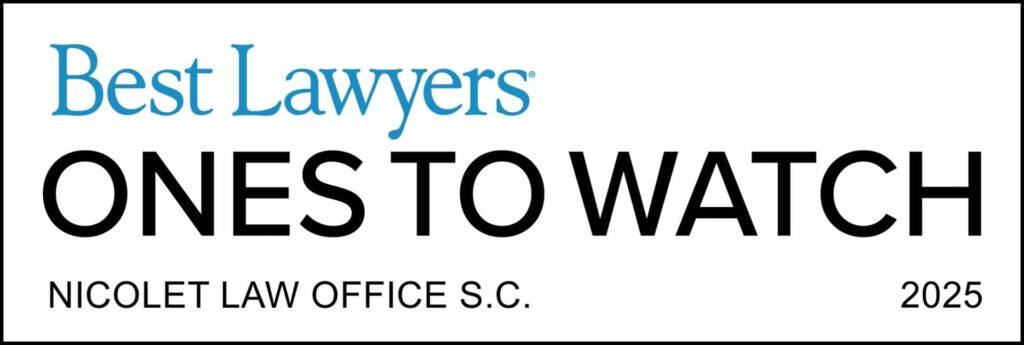 A "Best Lawyers Ones to Watch" award plaque for 2025, presented to Nicolet Law Office S.C.