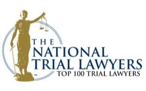 Logo of The National Trial Lawyers, featuring Lady Justice holding scales, with the text "Top 100 Trial Lawyers.