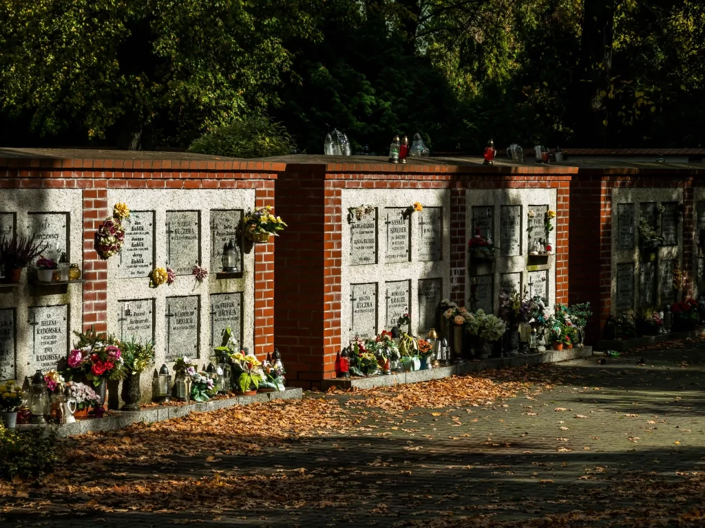 Cemetery with rows of tombstones and peaceful memorial landscape
