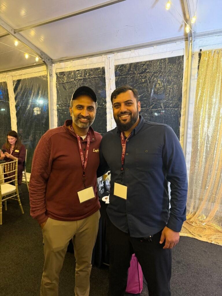Furqan Mohammed with a fellow Muslim alumnus at Loyola University Chicago Alumni Weekend